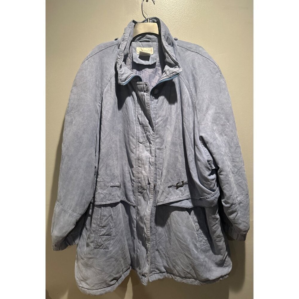 Charles Klein Blue Suede Coat Jacket Women’s Zipper Vintage Outerwear Chic